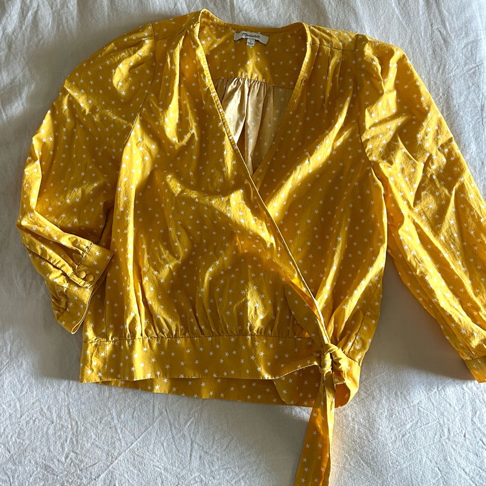 Madewell Mustard Yellow Wrap Blouse
